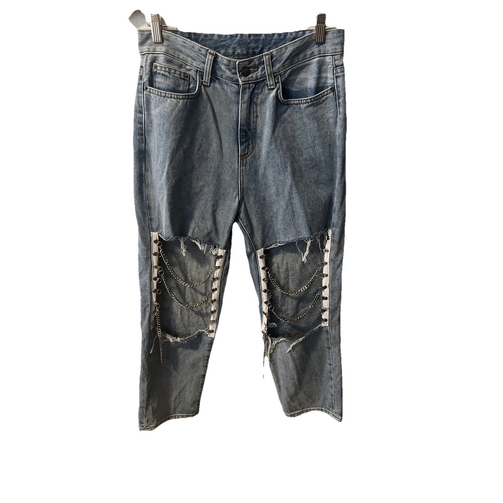 Carmar Women's LF HERMIA Knee Chain Distressed Jean in Light Blue Size 27